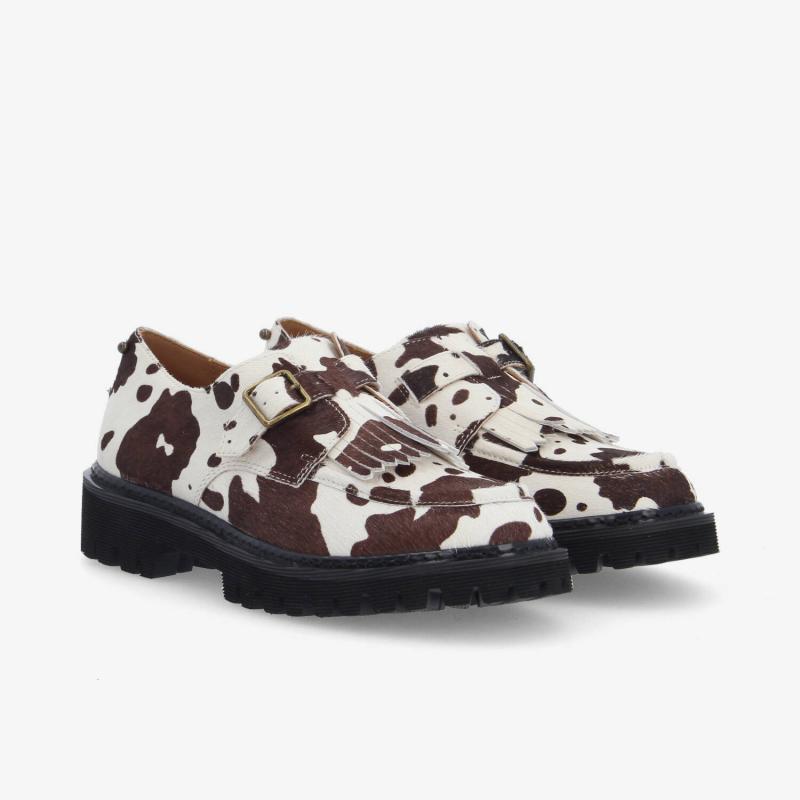 MYSEN PLT BUCKLE W - PONY COW - BLANC/MARRON